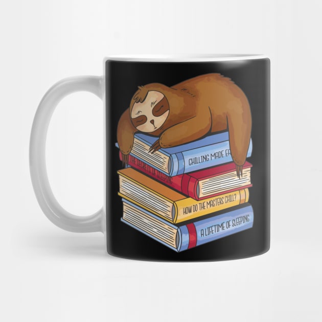 sloth sleeping on a pile of books! sloth librarian gift by AbirAbd